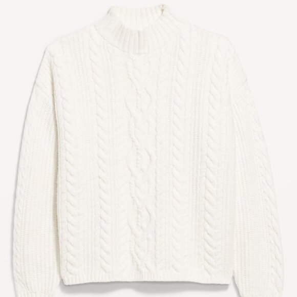 Old Navy SoSoft White Cropped Mock-Neck Cable Sweater/NWT/XL - Picture 4 of 14